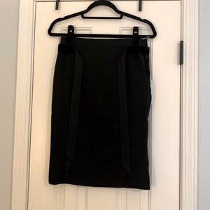 Tom Ford | Below Knee Black Pencil Skirt with Velvet Tie | Size 4